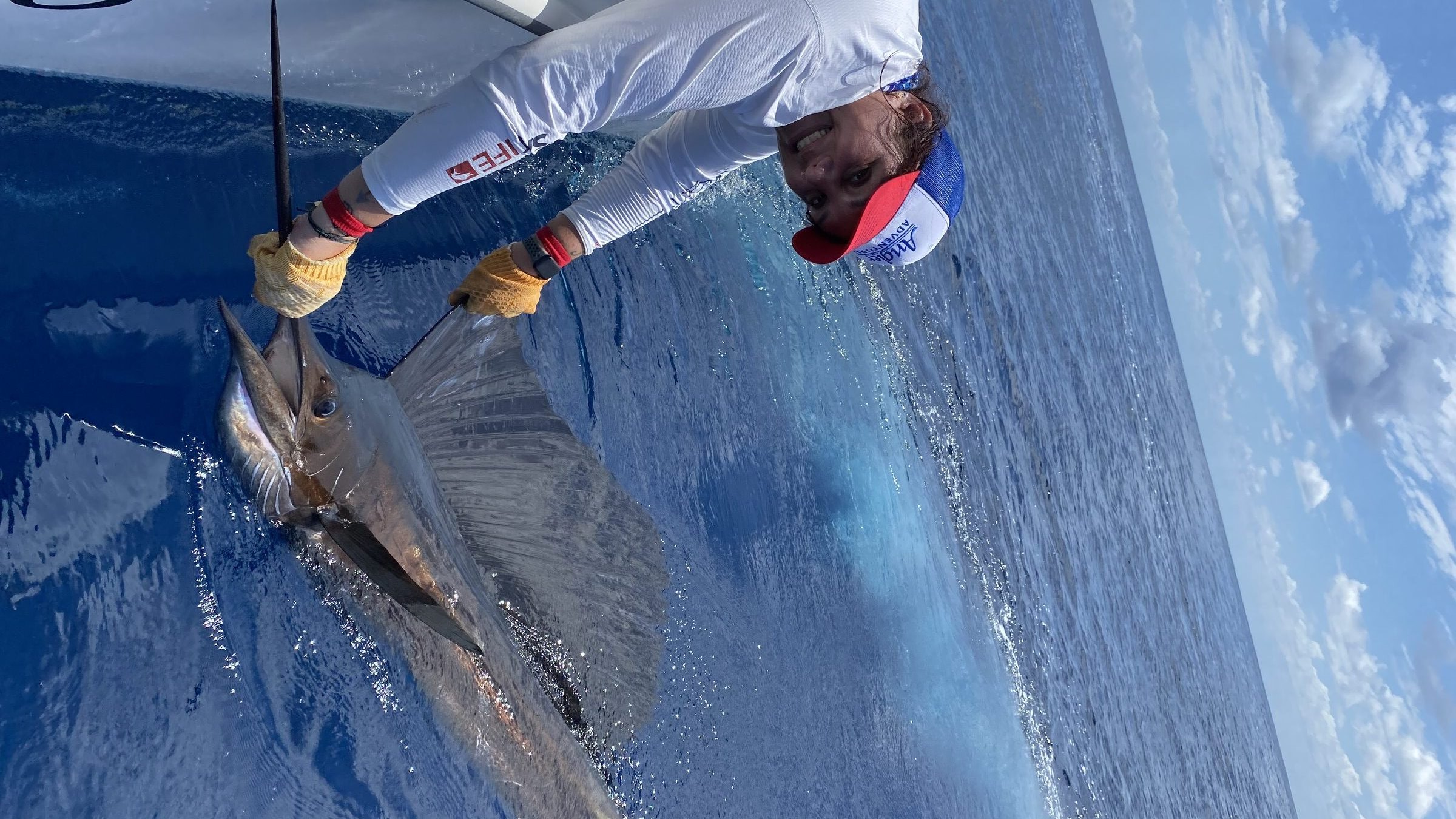 Releasing a sailfish beside a Crocodile Bay boat on the Pacific