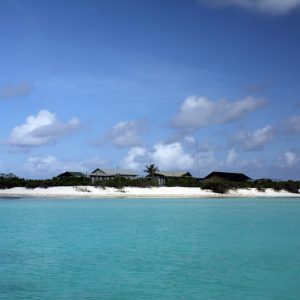 Cosmoledo eco-camp from the water, Wizard Island, Seychelles