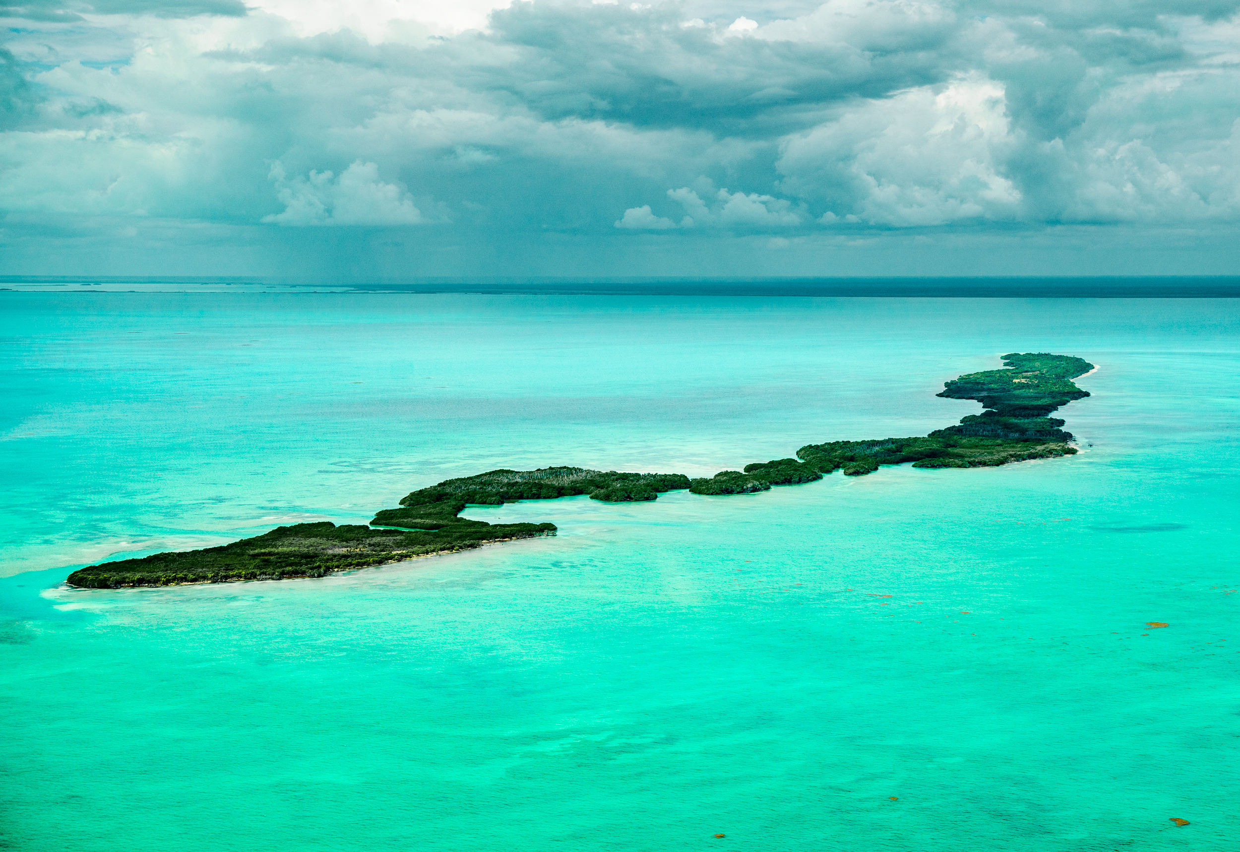 Aerial view of Espiritu Santo Bay mangrove islands and turquoise flats, Yucatan Mexico — Playa Blanca Lodge | Matt DeLorme