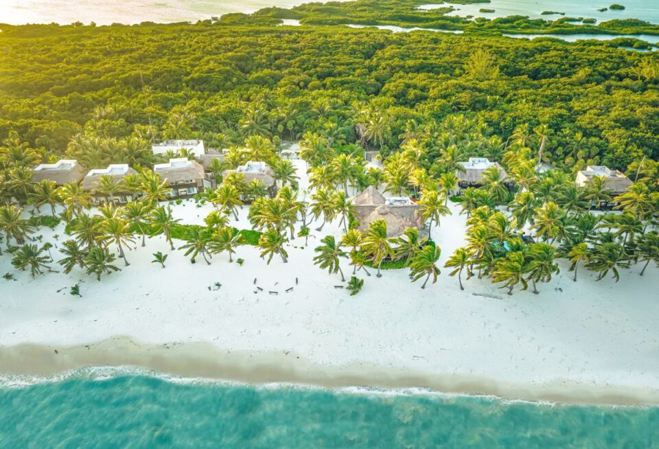 Lodge Beachfront Aerial View — Sian Kaan Lodge, Ascension Bay Mexico