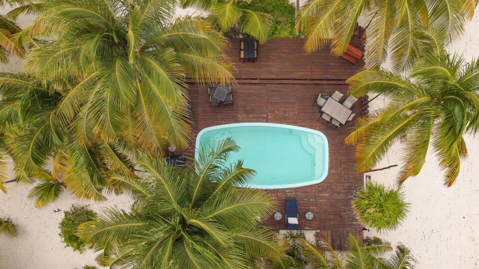 Lodge Pool Aerial View — Sian Kaan Lodge, Ascension Bay Mexico