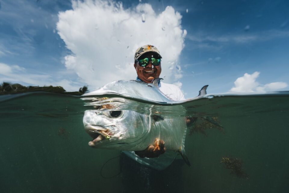 Permit Half-Submerged Portrait — Sian Kaan Lodge, Ascension Bay Mexico