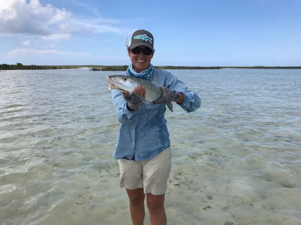Guest bonefishing the Acklins flats at Grey’s Point Inn, Bahamas