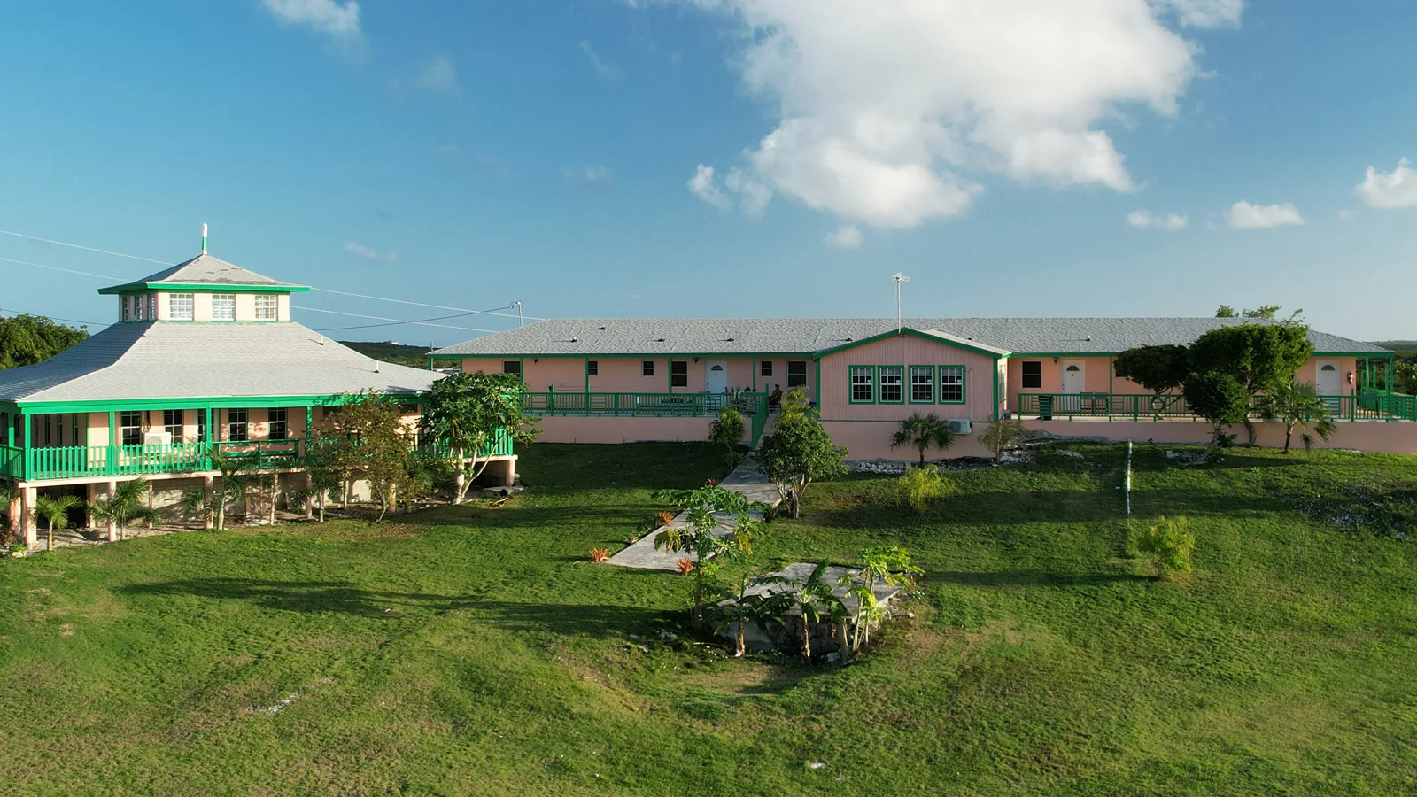 Guest-room wing and main lodge at Grey’s Point Inn on Acklins Island, Bahamas