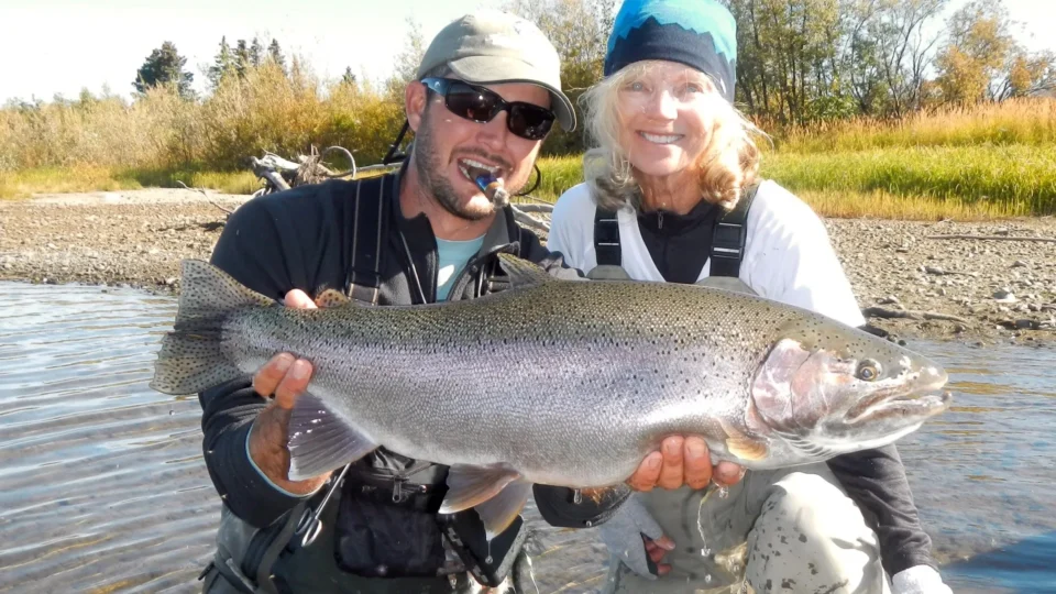 Anglers with trophy rainbow trout — Royal Coachman Lodge, Nuyakuk River, Bristol Bay, Alaska