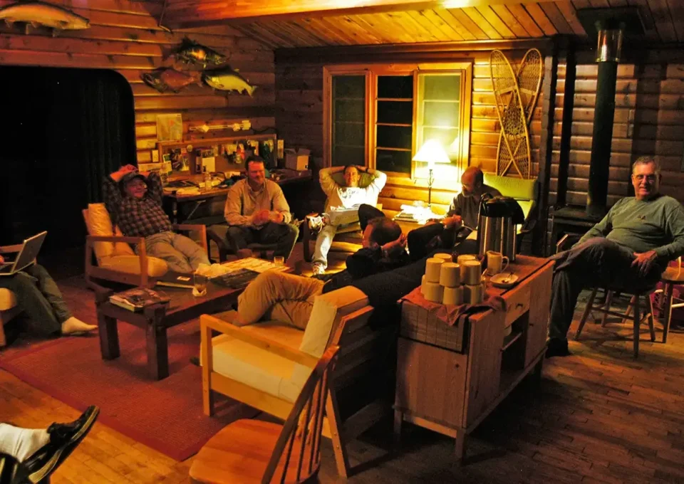 Lodge lounge after fishing — Royal Coachman Lodge, Nuyakuk River, Bristol Bay, Alaska