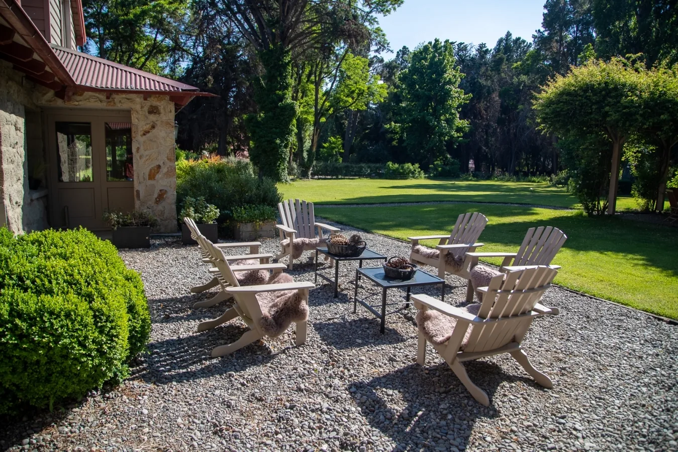 Patio Adirondack chairs at Tipiliuke Lodge, Patagonia, Argentina