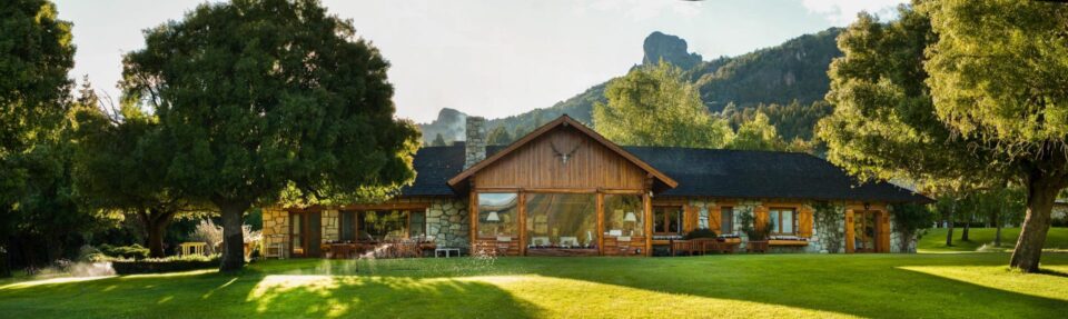 Cabin exterior at Arroyo Verde Lodge, northern Patagonia, Argentina. 2028 Patagonia brown trout Argentina copy for BVL