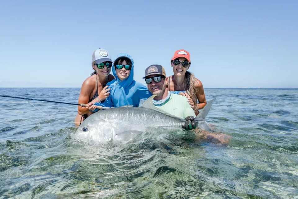 Anglers with a Giant Trevally — Alphonse Island, Seychelles