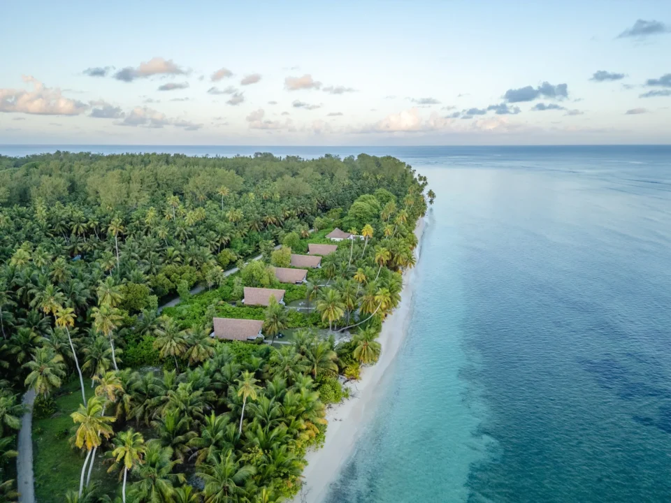 Beach bungalow aerial — Alphonse Island, Seychelles