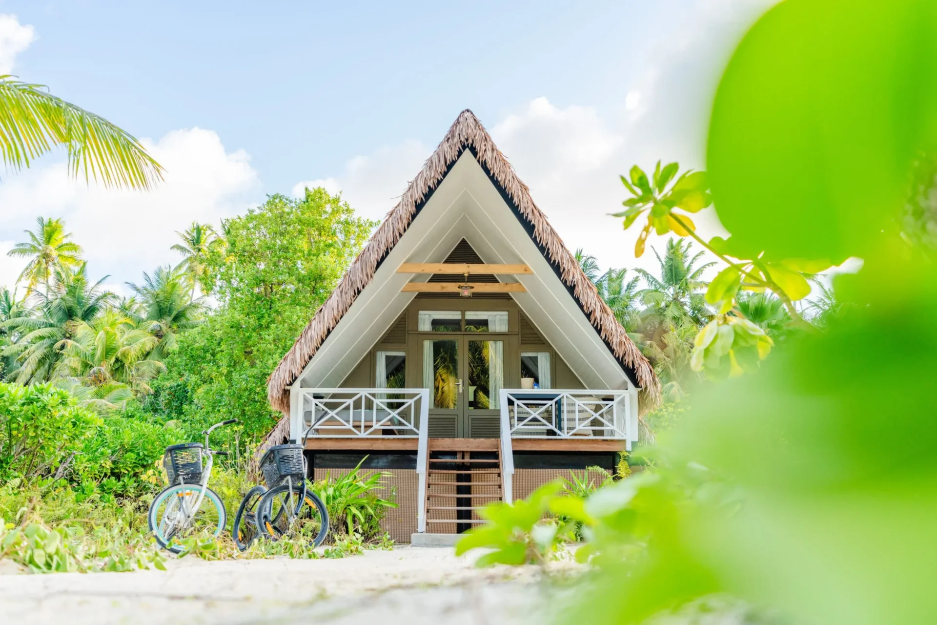 Beach bungalow from the path — Alphonse Island, Seychelles