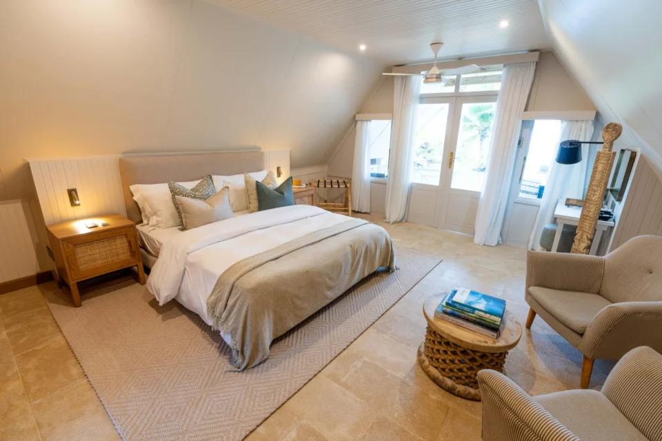 New beach bungalow interior 2026 — Alphonse Island, Seychelles