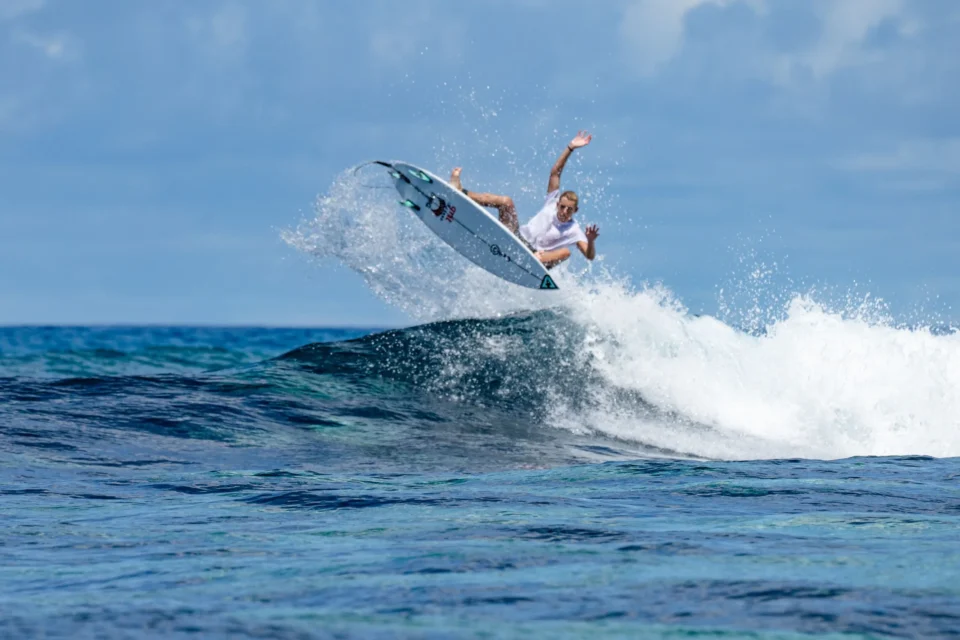 Surfing the reef break — Alphonse Island, Seychelles