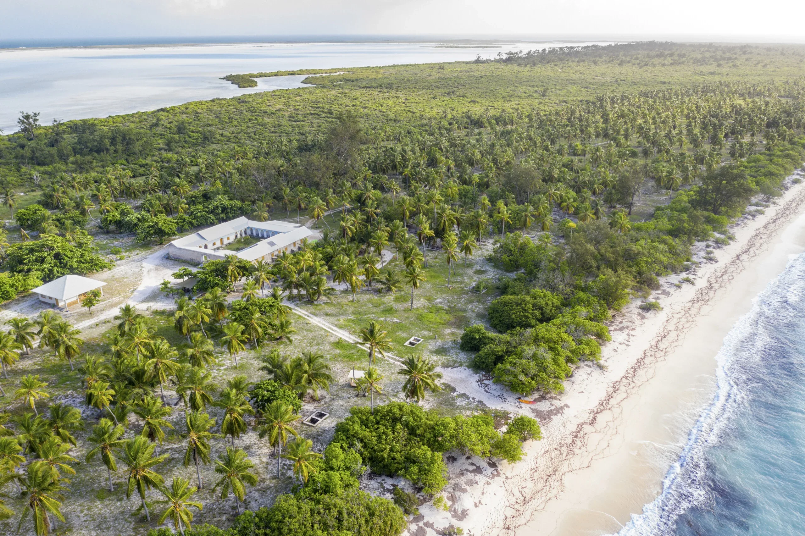 Aerial of the lodge and beach on Astove — Astove Atoll, Seychelles