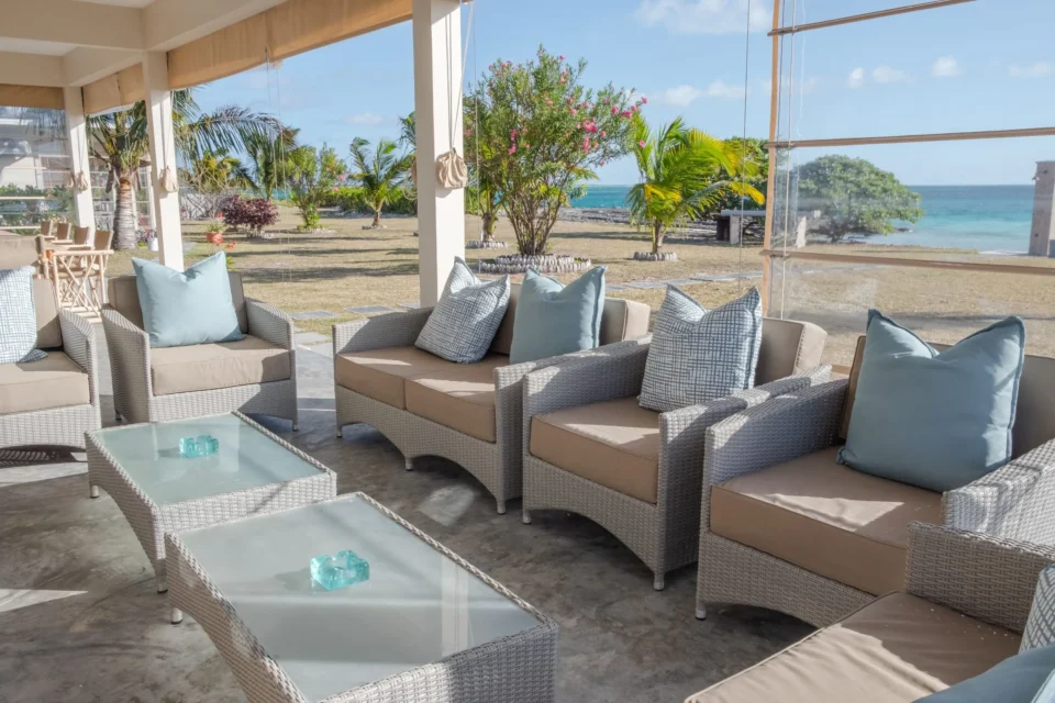 Covered terrace overlooking the beach — Farquhar Atoll, Seychelles