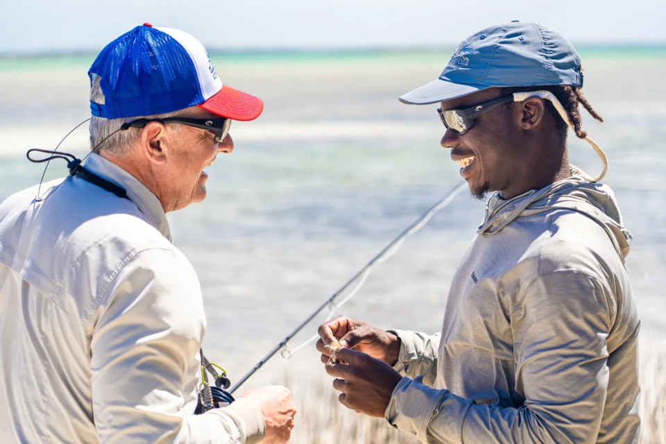 Guide and guest on the flats at Mangrove Cay Club, Andros, Bahamas