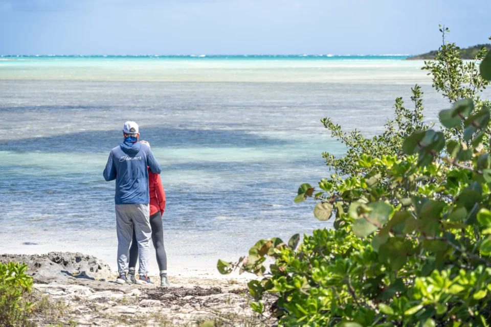 Looking out over the bonefish flats from shore at Mangrove Cay, Andros, Bahamas