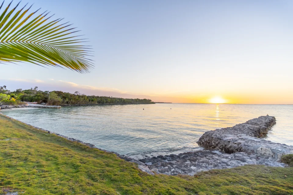 Sunset over the jetty at Mangrove Cay Club, Andros, Bahamas