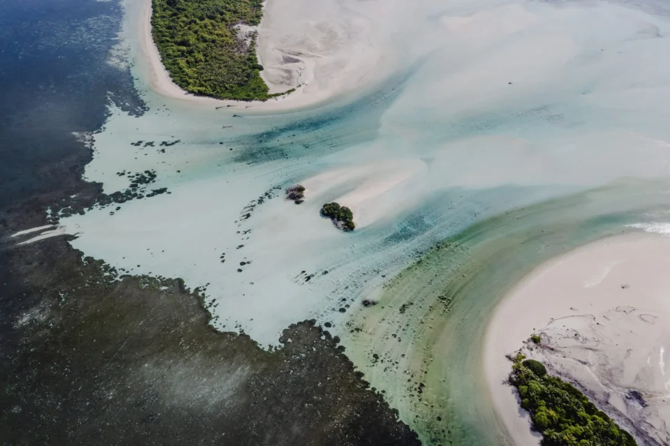 Aerial of sand flats and tidal channels — Providence Atoll, Seychelles