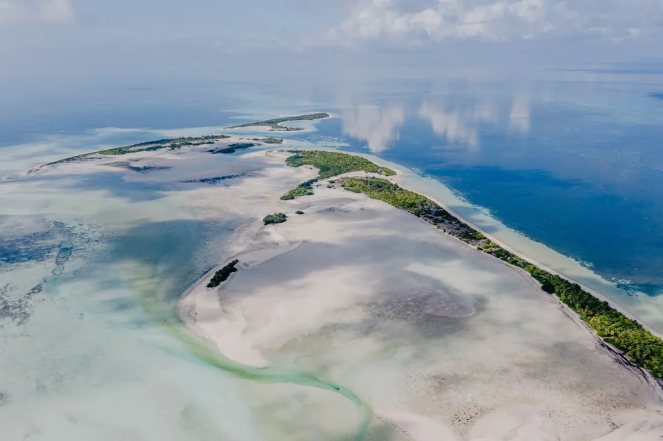 Aerial of the island and lagoon — Providence Atoll, Seychelles
