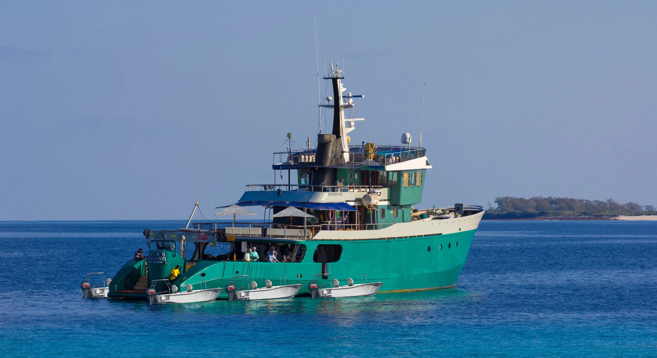 Mayas Dugong mothership at anchor — Providence Atoll, Seychelles