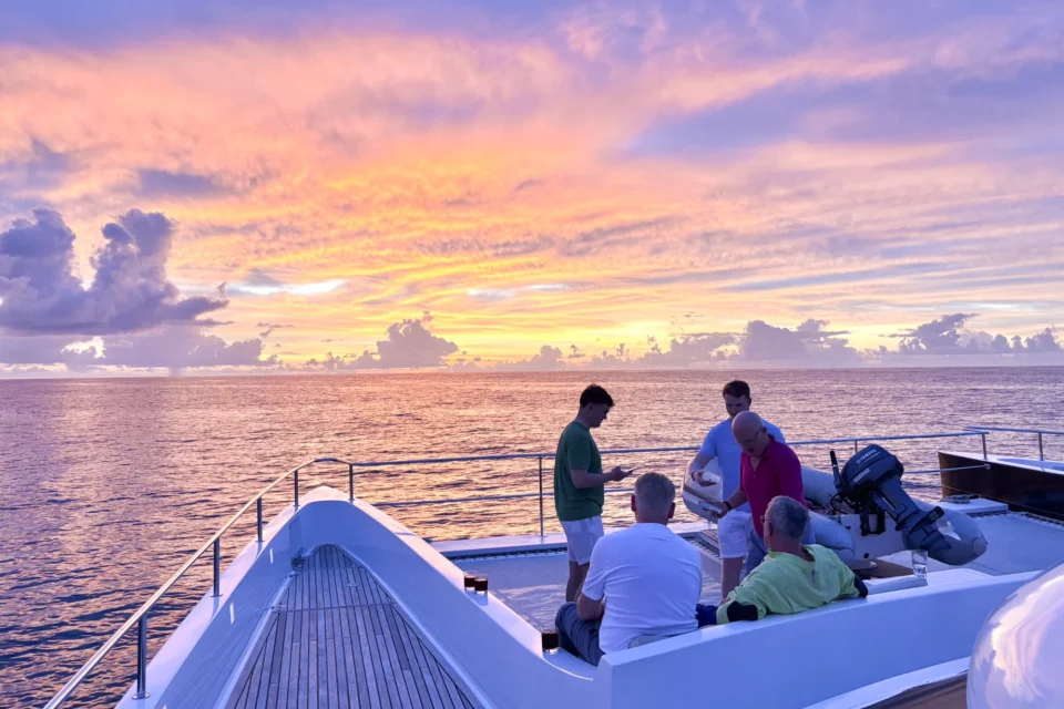 Sunset on the mothership deck — Providence Atoll, Seychelles