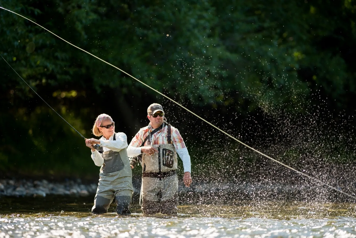 Anglers casting on the Chimehuín River at Tipiliuke Lodge, Patagonia, Argentina