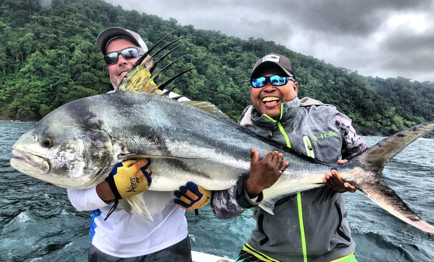 Anglers with a roosterfish at Tropic Star Lodge, Piñas Bay, Panama