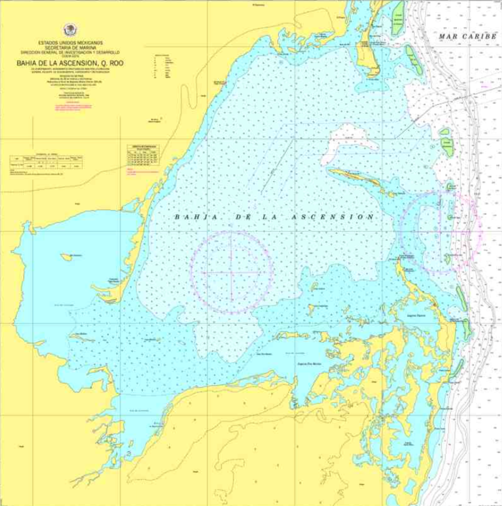 Nautical chart of Bahía de la Ascensión (Ascension Bay) in the Sian Ka'an Biosphere Reserve, Quintana Roo, Mexico