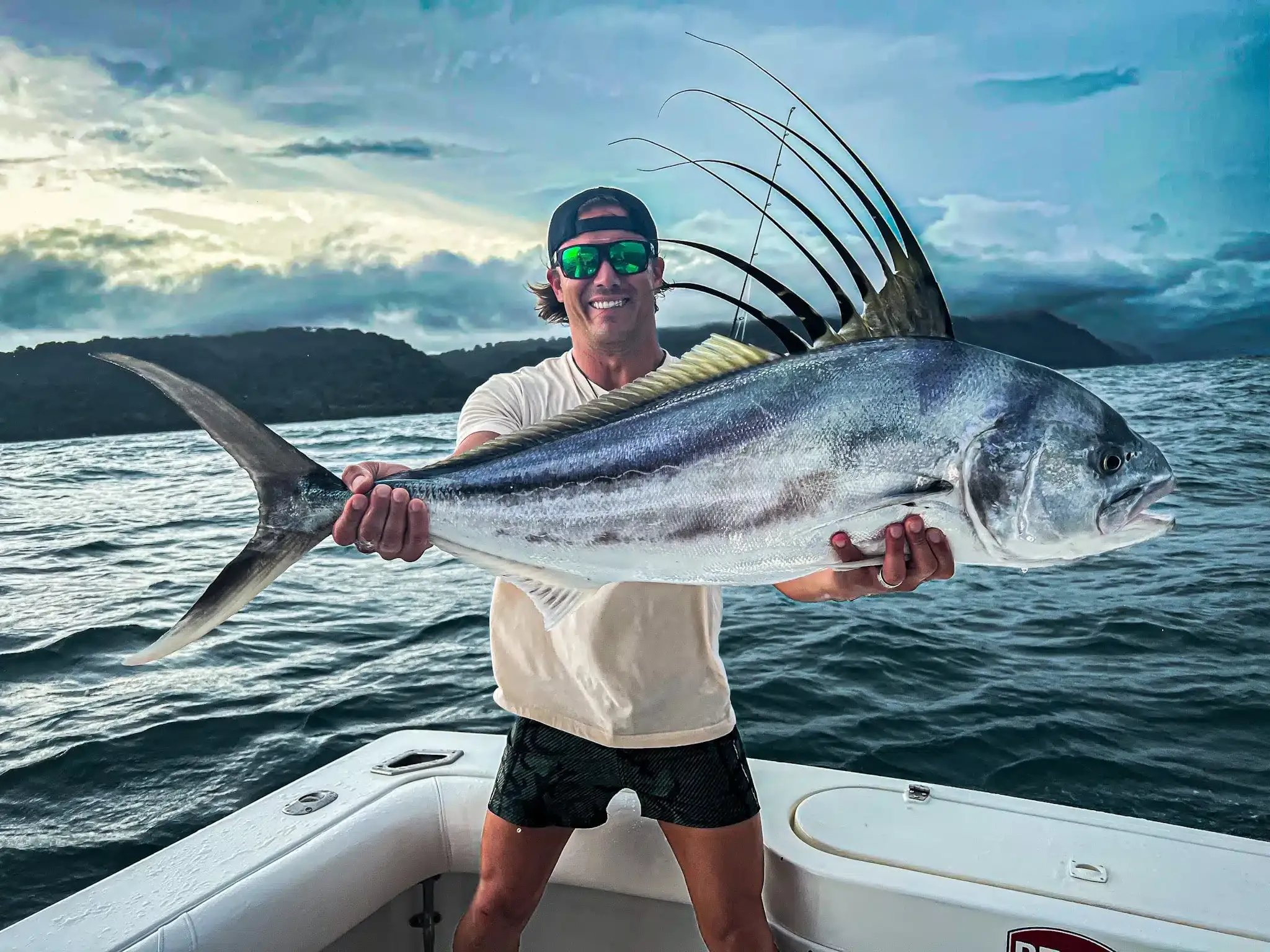 Roosterfish held aboard a Crocodile Bay boat, Osa Peninsula, Costa Rica
