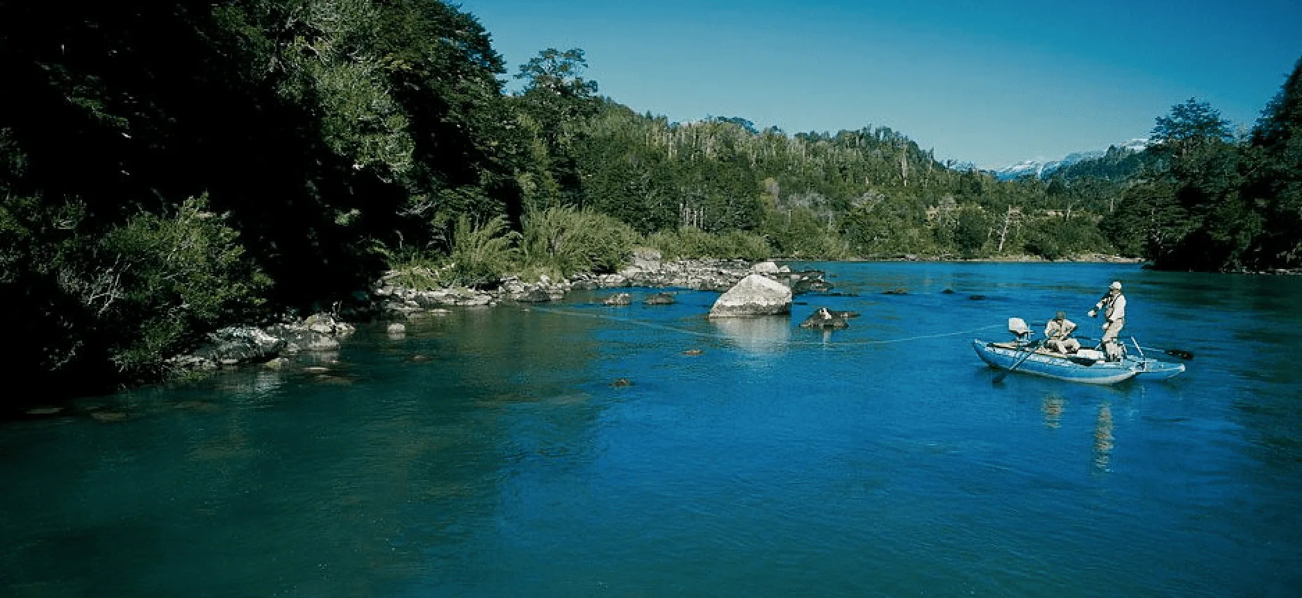 Anglers on a guided float trip on the Rio Petrohué near Yan Kee Way Lodge