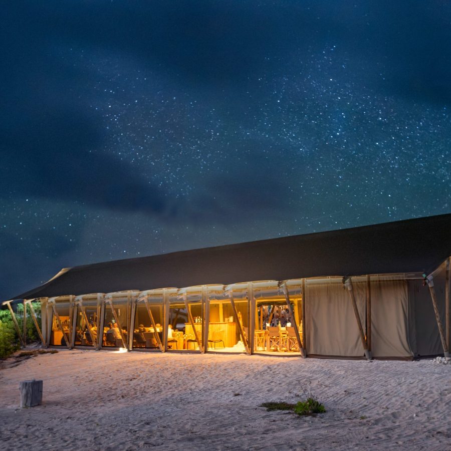 Cosmoledo Eco Pods Exterior Night Accomodations Seychelles Africa Fly Fishing Angler Adventures